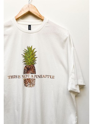 Jahr Marc Leopar Ananas Baskılı Oversize Beyaz Elbise T-Shirt