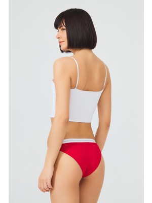 COTTONHILL Kırmızı Basic Simli Şerit Lastikli Pamuk Kadın Bikini Külot