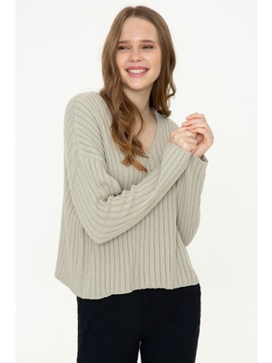 U.S. Polo Assn. Kadın Haki Triko Kazak 50251859-VR027