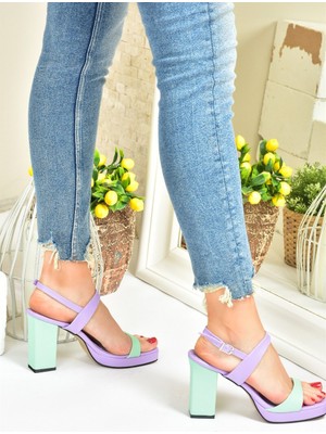 Fox Shoes Lila/yeşil Kalın Platform Topuklu Kadın Ayakkabı M282062309