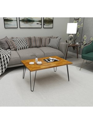 Wood Face  Linda Doğal Ahşap Metal Ayaklı Orta Sehpa 60X90 cm