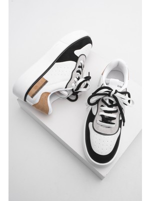 Marjin Kadın Sneaker Kalın Taban Blok Renk Bağcıklı Spor Ayakkabı Pera