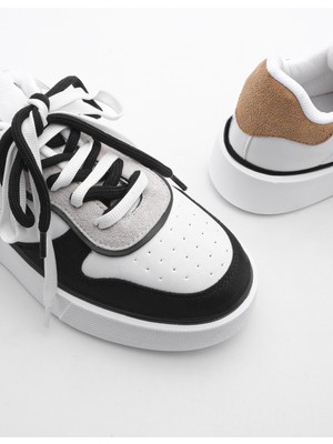 Marjin Kadın Sneaker Kalın Taban Blok Renk Bağcıklı Spor Ayakkabı Pera
