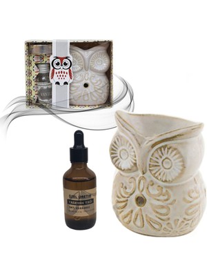 İpek Naturel Beyaz Baykuş Temalı Seramik Buhurdanlık & Özel Üretim Yasemin Yağı 50 ml Setli