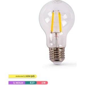 A60 Flamanlı Led Ampul 3000K Gün Işığı 630Lm 220-240V 6W E27