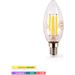 C35 Flamanlı Led Ampul 3000K Gün Işığı Rustik Mum Ampul 400Lm 220-240V 4W E14