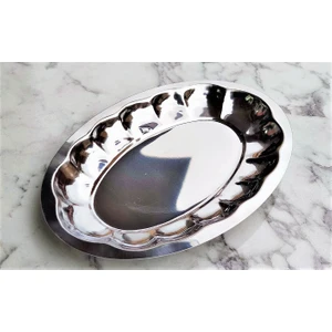 Göksan Mutfak Dilimli Kayık Servis Sunum Salata Tabağı Çelik Paslanmaz  28X18 cm