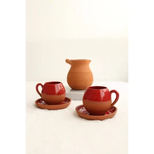 Toprak Kokulu Kahvem Berceste Iki Kişilik Fincan ve Cezve Takımı (Kırmızı)