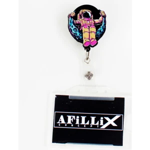 Afillix Concept Ay Üstünde Astronot Tasarım Ahşap Yoyo Yaka Kartı Aksesuarı Şeffaf Kart Koruyucu Hediyeli