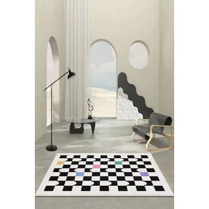 Decomia Home Dijital Baskılı Kaymaz Taban Yıkanabilir Dama Des. Salon Mutfak Koridor Beyaz HALI-YOLLUK-D7070