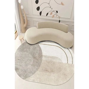 Decomia Home Dijital Baskılı Kaymaz Taban Yıkanabilir Vizon-Krem Salon Mutfak Oval Beyaz HALI-YOLLUK-D7088