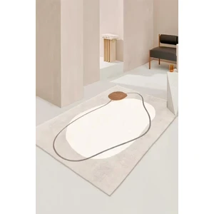 Decomia Home Dijital Baskılı Kaymaz Taban Yıkanabilir Vizon Geçişli Modern Çizgili Krem Salon HALI-YOLLUK-D7072