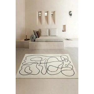 Decomia Home Dijital Baskılı Kaymaz Taban Yıkanabilir Siyah Modern Çizgili Salon Mutfak Krem HALI-YOLLUK-D7074
