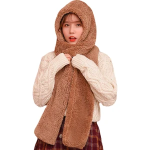 Scarf Kapşonlu Kadın Peluş Bere Atkı Kadın Welsoft Polar Boyunluk Şalı Rüzgar Geçirmez Şapka