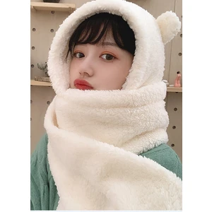 Kapşonlu Peluş Bere Atkı Kadın Welsoft Polar Boyunluk Şalı Rüzgar Geçirmez Kulaklı Şapka