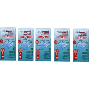 Trendmask Yumuşak Elastik Kulaklı Maske 10'Lu 5 Paket 50 Adet (Mavi)