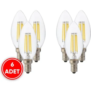 Candle 4W E14 Duy Filament LED Ampül Beyaz Işık ( 6 Adet )