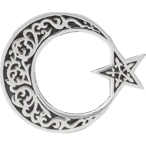 925 Ayar Gümüş Desenli Ayyıldız Yaka Rozeti