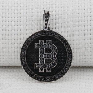 925 Ayar Gümüş Bitcoin B Harf Kolye Ucu