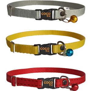 Coco Pet Kedi Boyun Tasması Zilli  3'lü Set  20-37  cm Gri Sarı ve Kırmızı