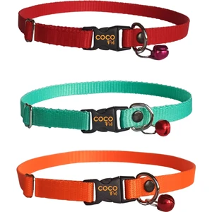 Coco Pet Kedi Boyun Tasması Zilli  3'lü Set  20-37  cm Kırmızı Turuncu ve Turkuaz