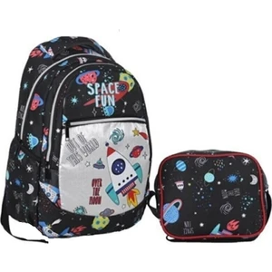 Okul Ilkokul Sırt Çantası Uzay Desenli Beslenme Çantalı Ortopedik Su Geçirmez 2 Li Set