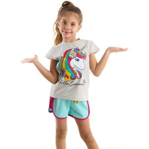 MSHB&G Çiçekli Unicorn Kız T-Shirt Şort Takım