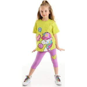 Cool Unicorn Kız Çocuk T-shirt Lila Tayt Takım