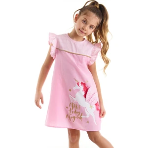 MSHB&G Kanatlı Unicorn Ekoseli Kız Çocuk Pembe Elbise