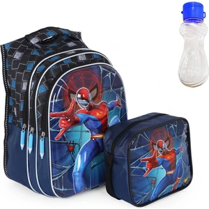 Masho Trend Kabartmalı Spiderman Çanta + Beslenme + Suluk - Ilkokul Çantası - Çocuk Çanta - Örümcek Adam Çanta