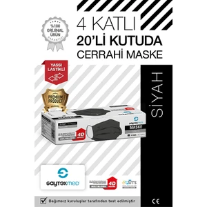 Saytekmed Çift Kat Meltblown / Iki Maske Gücünde 4 Katlı Siyah Maske (20 Adet/1 Kutu)