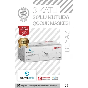 Saytekmed Premium 3 Katlı Beyaz Çocuk Maskesi, Meltblown Filtreli, Yassı Kulak İpli (1 Kutu/30 Adet)