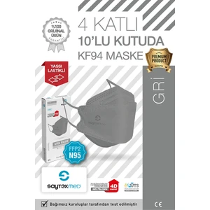 Saytekmed N95/FFP2 Kore Tipi 4 Katlı Gri Maske, Tekli Poşet, Uv Steril (1 Kutu/ 10 Adet)