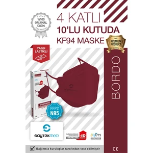 Saytekmed N95/FFP2 Kore Tipi 4 Katlı Bordo Maske, Tekli Poşet, Uv Steril (1 Kutu/ 10 Adet)