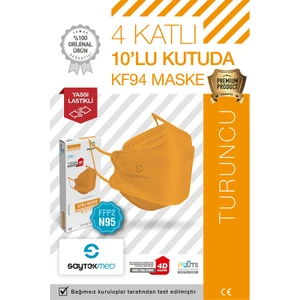 Saytekmed N95/FFP2 Kore Tipi 4 Katlı Turuncu Maske, Tekli Poşet, Uv Steril (1 Kutu/ 10 Adet)