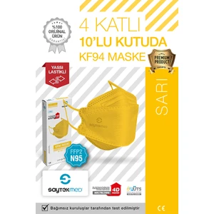Saytekmed N95/FFP2 Kore Tipi 4 Katlı Sarı Maske, Tekli Poşet, Uv Steril (1 Kutu/ 10 Adet)