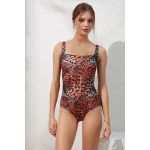 Pierre Cardin Karamel Kare Yaka Korseli Mayo Animal Desenli 221130