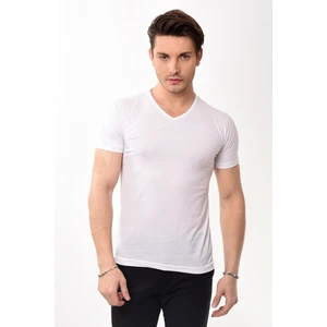 V Yaka Basic Slim Fit Erkek Tişört T-Shirt Beyaz