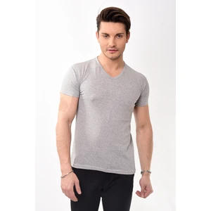 V Yaka Basic Slim Fit Erkek Tişört T-Shirt Gri