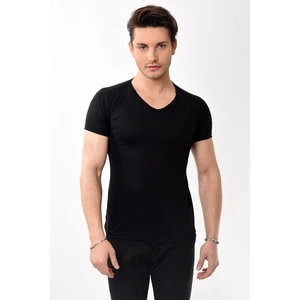 V Yaka Basic Slim Fit Erkek Tişört T-Shirt Siyah