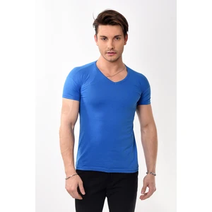 Belifanti Collection V Yaka Basic Slim Fit Erkek Tişört T-Shirt Saks Mavisi
