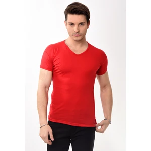 V Yaka Basic Slim Fit Erkek Tişört T-Shirt Kırmızı