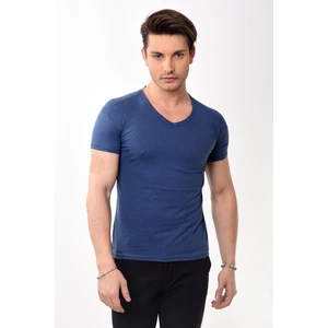 V Yaka Basic Slim Fit Erkek Tişört T-Shirt Lacivert