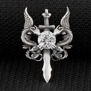 925 Ayar Gümüş Ejderha Dragon Tasarımlı Zirkon Taşlı Hancer Kolye Ucu
