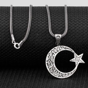 925 Ayar Gümüş Kelime-I Tevhid Yazılı Ay Yıldız Erkek Kolye
