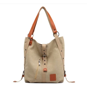 F301 Kanvas Omuz ve Sırt Çantası - Bej (Yurt Dışından)