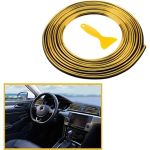 Buffer Gold Araba Oto Trim Dekorasyon Şeridi Kauçuk Elastik Kolay Kurulum 5 Metre Şerit Bant