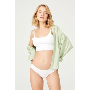 Beyaz Klasik Basic Lazer Kesim Kadın Bikini Külot