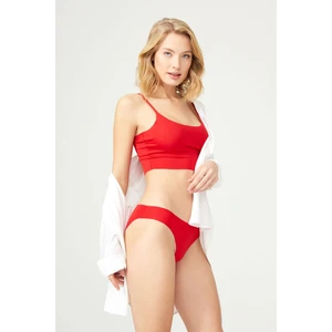 Kırmızı Klasik Basic Lazer Kesim Kadın Bikini Külot