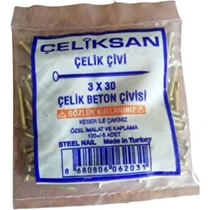 3X30 Beton Çelik Çivi Sarı (3 Lük Beton Çivisi) 100 Adet